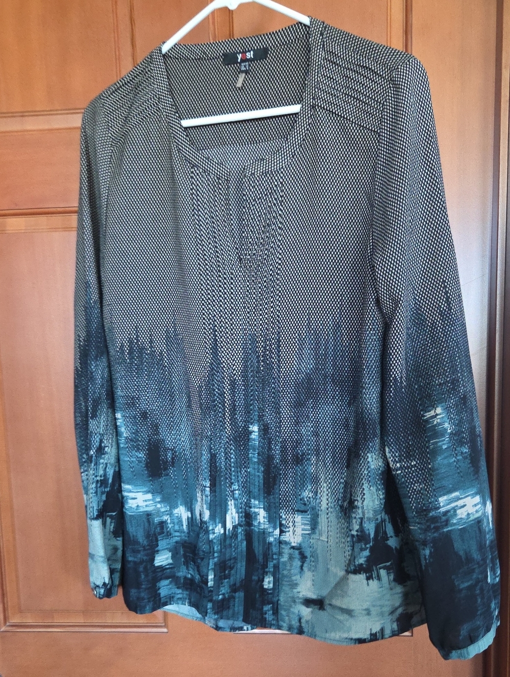 YEST Women's Black & Teal Printed Long Sleeve Blouse UK12 PP 20 L26